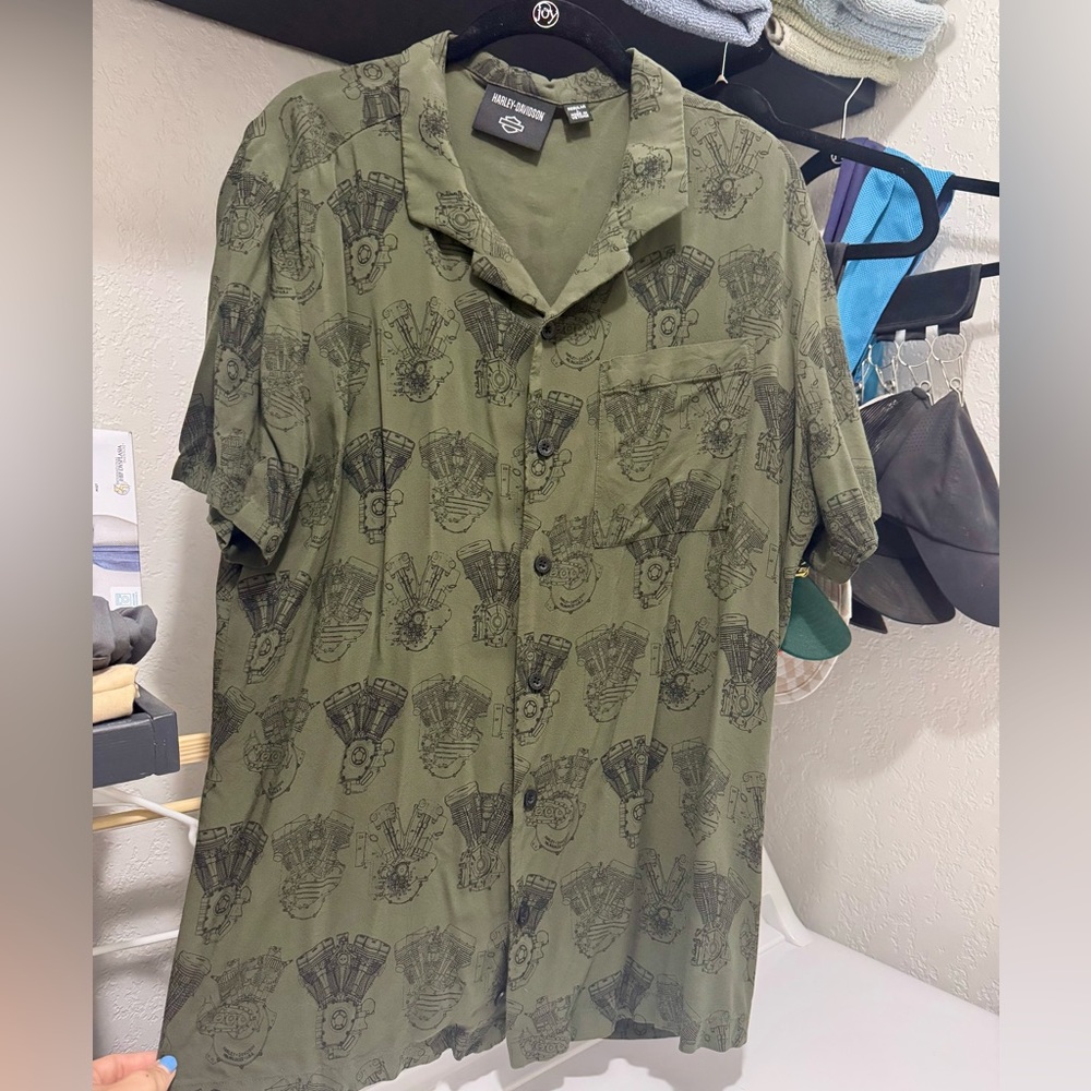 Harley-Davidson Green Casual Hawaiian  Shirt